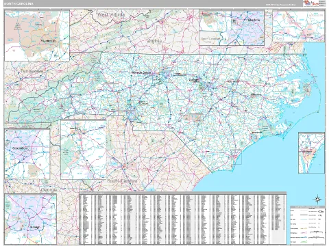 North Carolina ZIP Code wall map in the Classic Style