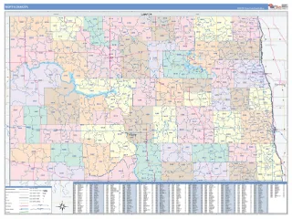 North Dakota ColorCast style ZIP Code wall map