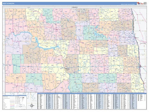 North Dakota ZIP Code wall map in the ColorCast Style