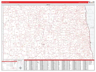 North Dakota RedLine style ZIP Code wall map