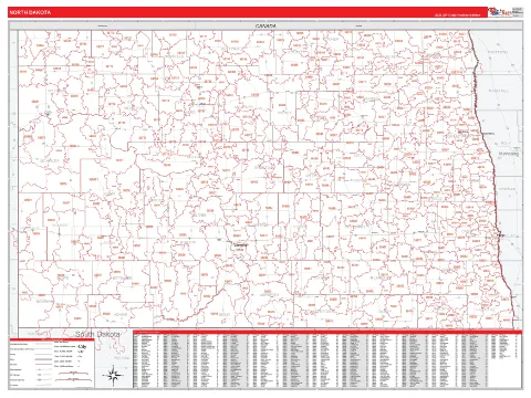 North Dakota ZIP Code wall map in the RedLine Style