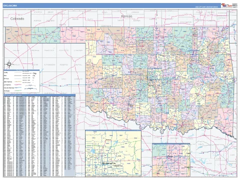 Oklahoma ZIP Code wall map in the ColorCast Style