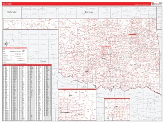 Oklahoma RedLine style ZIP Code wall map