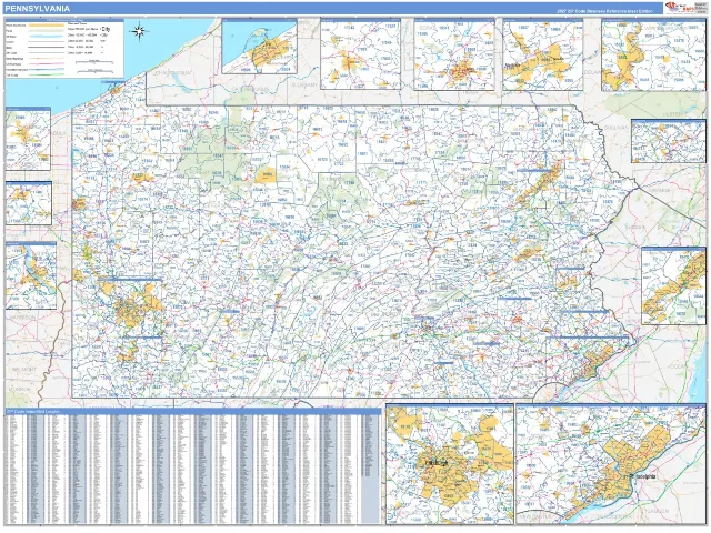 Pennsylvania State ZIP Code Wall Map, Business Reference style