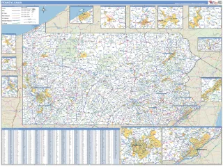 Pennsylvania Business Reference style ZIP Code wall map