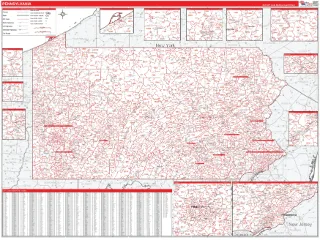 Pennsylvania RedLine style ZIP Code wall map