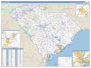 South Carolina Business Reference style ZIP Code wall map