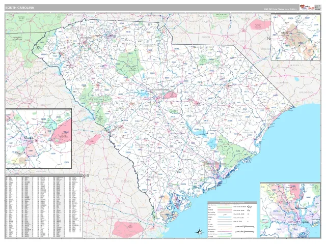 South Carolina State ZIP Code Wall Map, Classic style