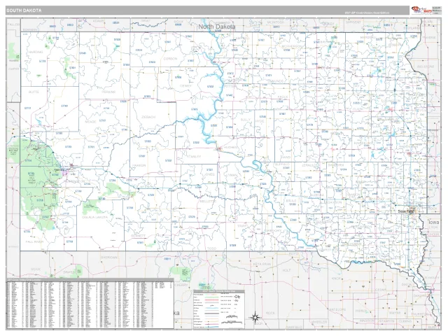 South Dakota State ZIP Code Wall Map, Classic style
