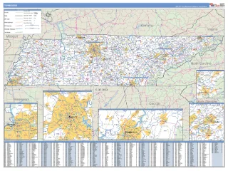 Tennessee Business Reference style ZIP Code wall map