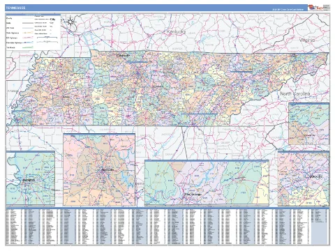 Tennessee ZIP Code wall map in the ColorCast Style