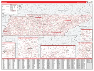 Tennessee RedLine style ZIP Code wall map