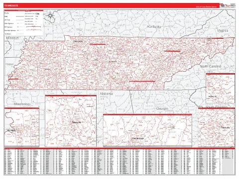 Tennessee ZIP Code wall map in the RedLine Style