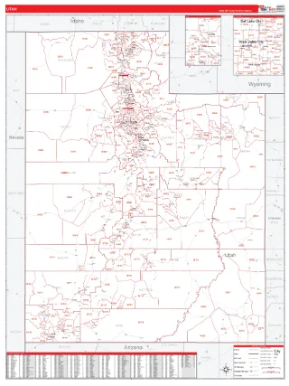 Utah RedLine style ZIP Code wall map