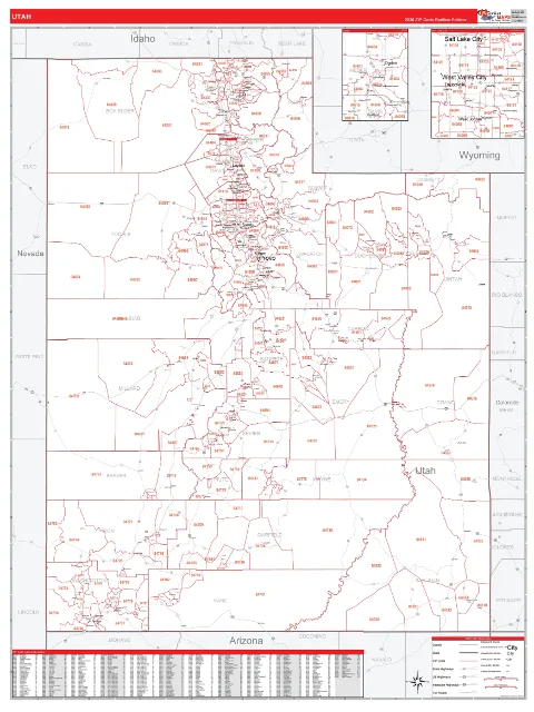 Utah ZIP Code wall map in the RedLine Style