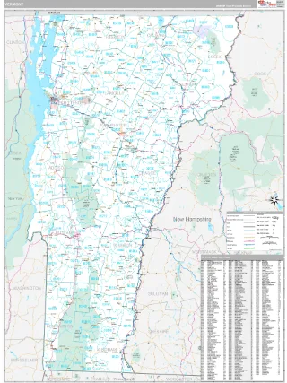Vermont Classic style ZIP Code wall map