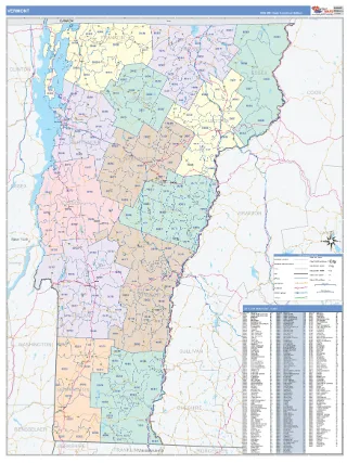 Vermont ColorCast style ZIP Code wall map