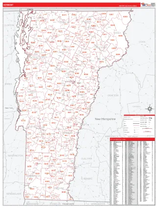 Vermont RedLine style ZIP Code wall map