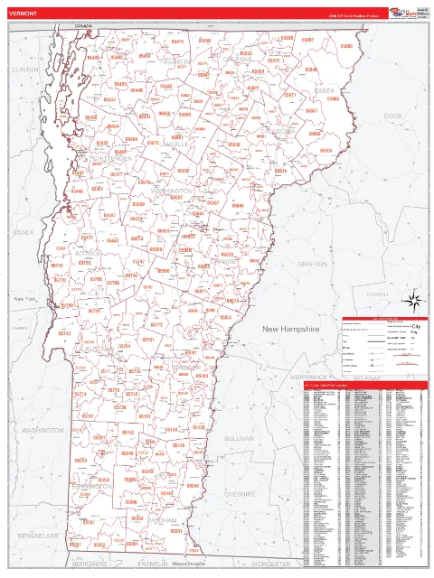 Vermont ZIP Code wall map in the RedLine Style