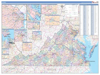 Virginia ColorCast style ZIP Code wall map