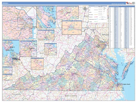 Virginia ZIP Code wall map in the ColorCast Style