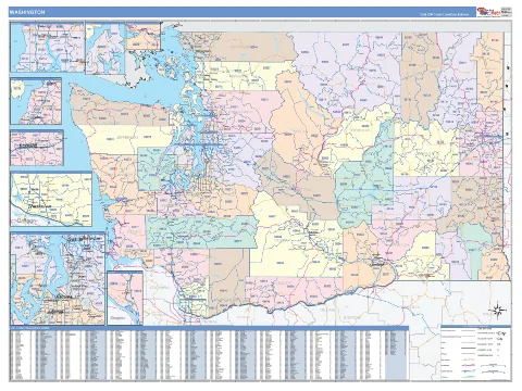 Washington ZIP Code wall map in the ColorCast Style