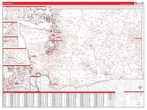 Washington ZIP Code wall map in the RedLine Style