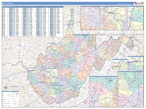 West Virginia ZIP Code wall map in the ColorCast Style