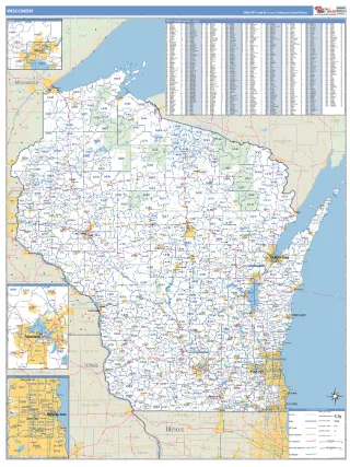 Wisconsin Business Reference style ZIP Code wall map
